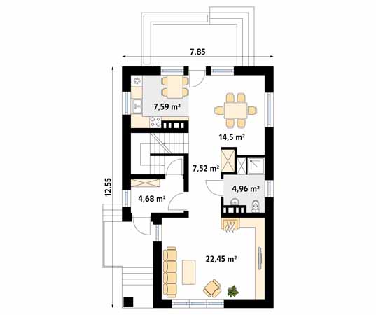 Projekt domu Agawa - rzut parteru