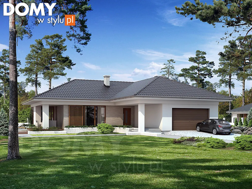 Nowoczesny projekt domu parterowego Aksamit - wizualizacja frontowa