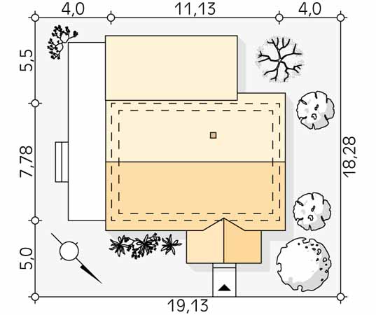 Projekt domu Aksamitka - usytuowanie na działce