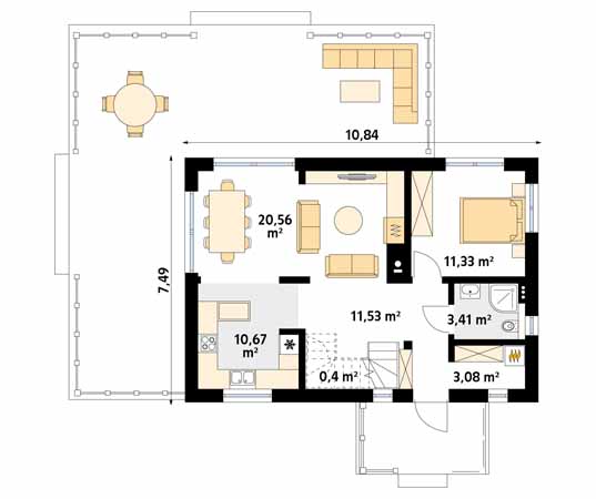 Projekt domu Aksamitka dr-S - rzut parteru