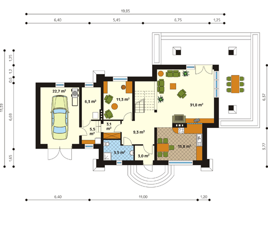 Projekt domu Alfa - rzut parteru