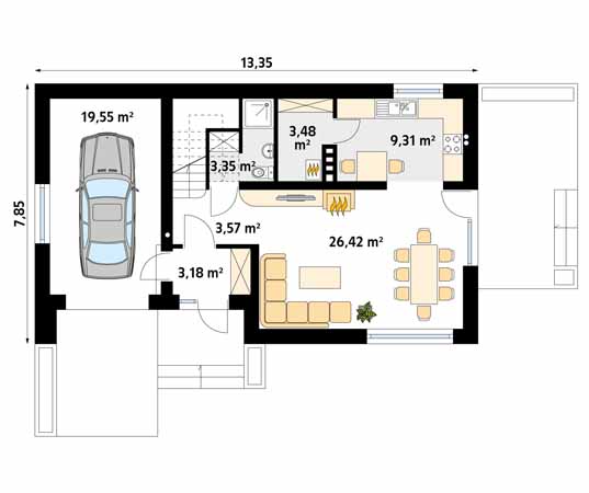 Projekt domu Alicja 2 - rzut parteru