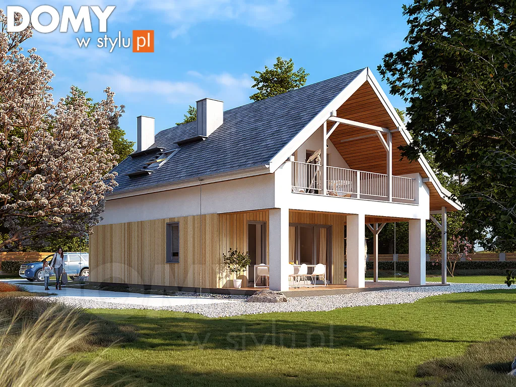 Nowoczesny projekt domu letniskowego z poddaszem Alikante 2 - wizualizacja frontowa