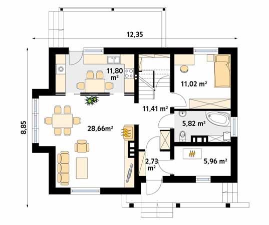 Projekt domu Aloes - rzut parteru