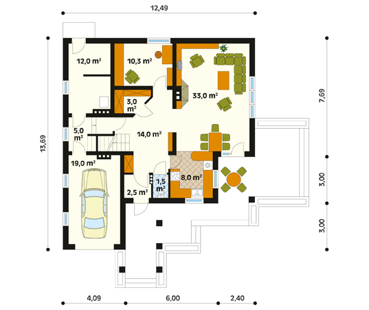 Projekt domu Alt - rzut parteru