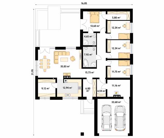 Projekt domu Ambrozja 15 - rzut parteru