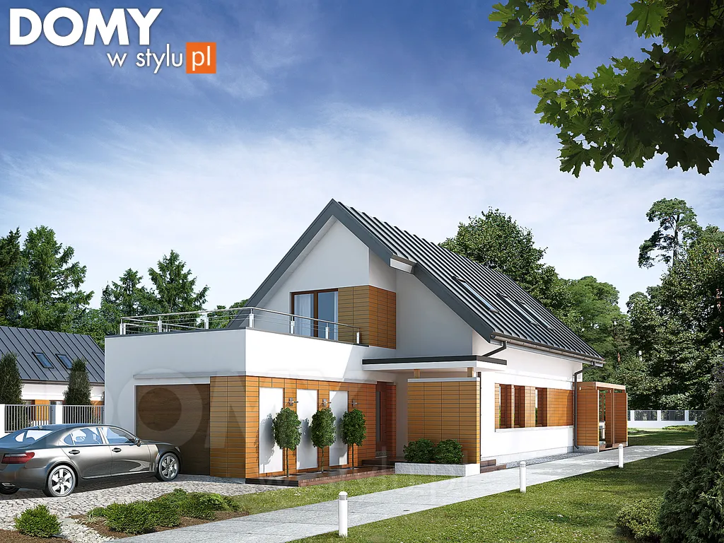 Nowoczesny projekt domu z poddaszem Ametyst - wizualizacja frontowa