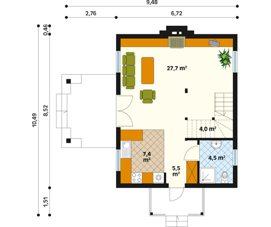 Projekt domu Ami bal - rzut parteru