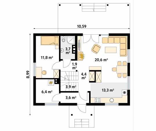 Projekt domu Anka dr-S - rzut parteru