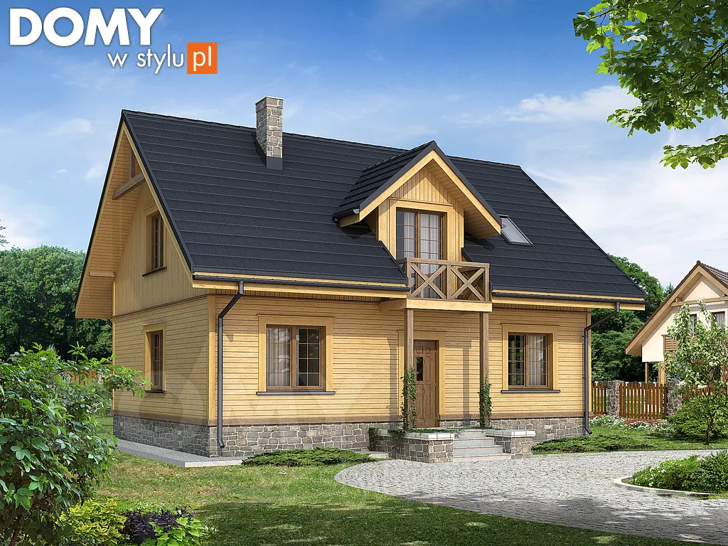 Projekt domu drewnianego z poddaszem Anka dr-S - wizualizacja frontowa