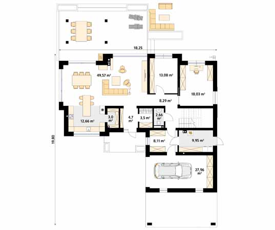 Projekt domu Anyż - rzut parteru