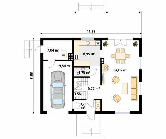 Projekt domu Arnika 2 dr-S - rzut parteru