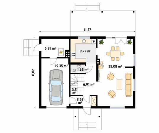 Projekt domu Arnika 2 dr-T - rzut parteru