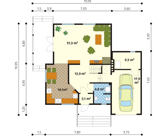 Projekt domu Aronia dr-S - rzut parteru