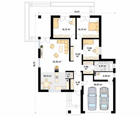 Projekt domu As 4 - rzut parteru