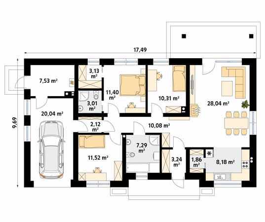 Projekt domu Awokado 3 - rzut parteru