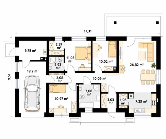 Projekt domu Awokado 4 - rzut parteru