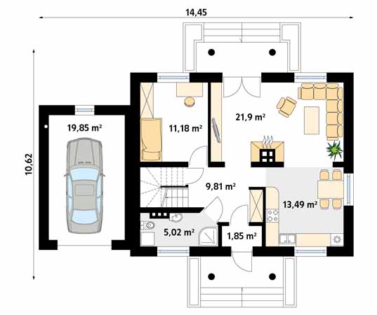 Projekt domu Azalia 4 - rzut parteru