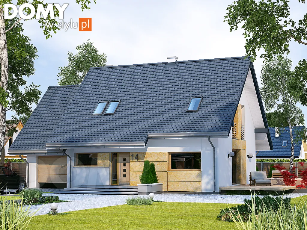 Nowoczesny projekt domu z poddaszem Azuryt - wizualizacja frontowa