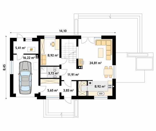 Projekt domu Azuryt 3 - rzut parteru