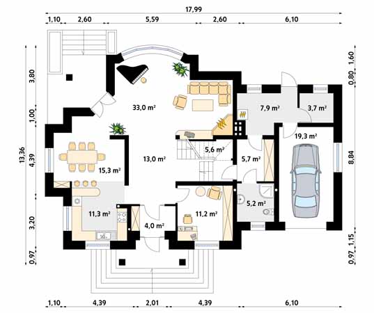 Projekt domu Bachus 4 - rzut parteru