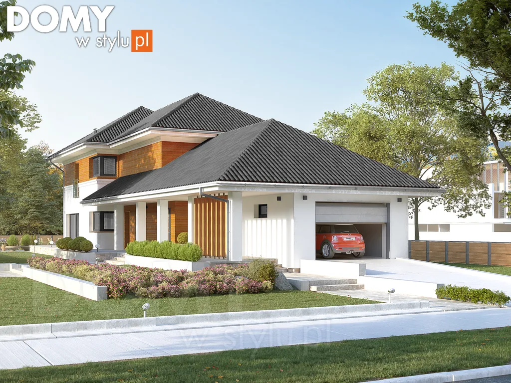 Nowoczesny projekt domu piętrowego Bagatela - wizualizacja frontowa