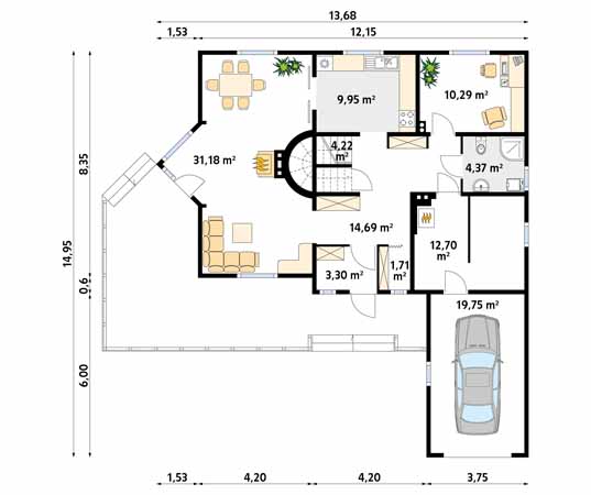 Projekt domu Batuta 2 dr-S - rzut parteru