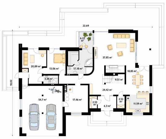 Projekt domu Bazalt - rzut parteru