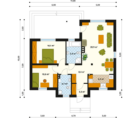 Projekt domu Beata - rzut parteru