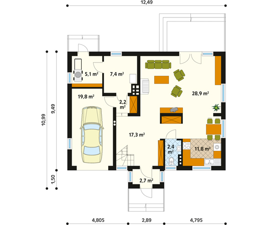 Projekt domu Bemol - rzut parteru