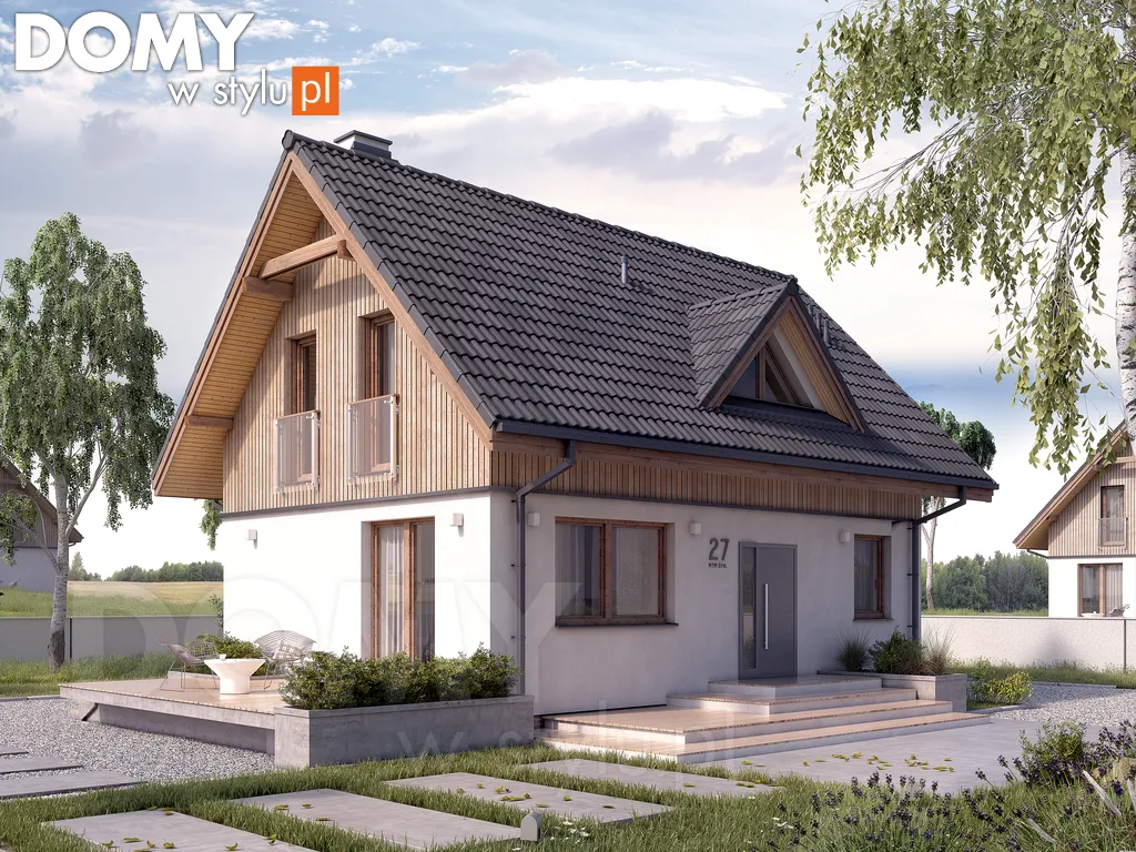 Nowoczesny projekt domu drewnianego z poddaszem Bez dr-T - wizualizacja frontowa