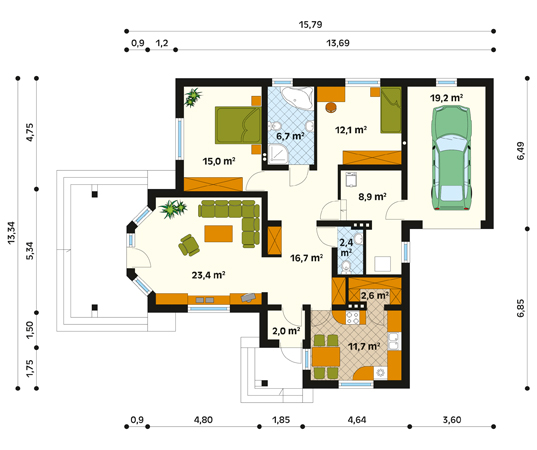 Projekt domu Bezan - rzut parteru