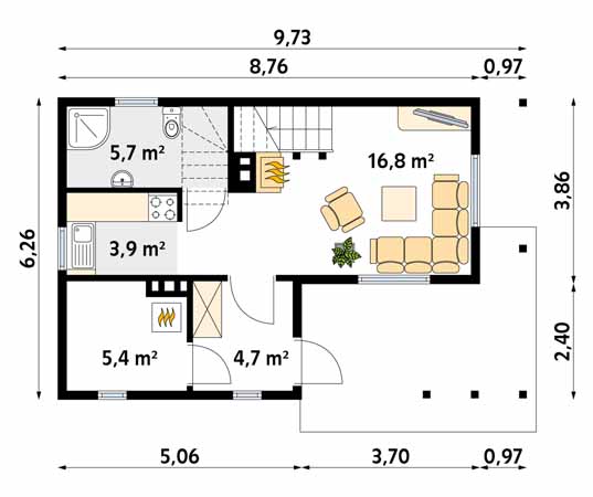 Projekt domu Biedronka 2 dr-S - rzut parteru