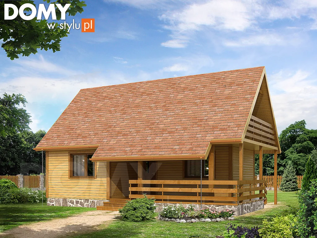 Projekt domu letniskowego drewnianego Biedronka dr-S - wizualizacja frontowa