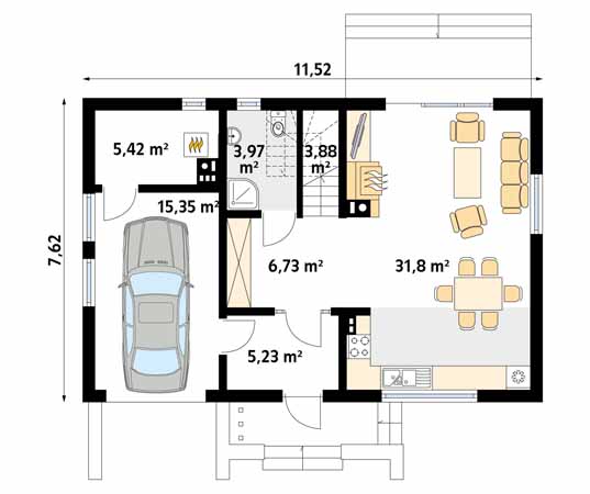 Projekt domu Bielik dr-T - rzut parteru