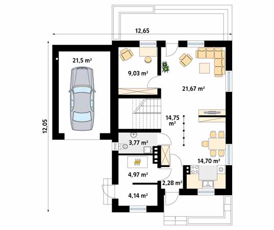 Projekt domu Bluszcz - rzut parteru