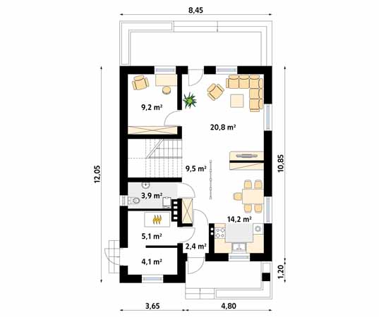Projekt domu Bluszcz 2 - rzut parteru