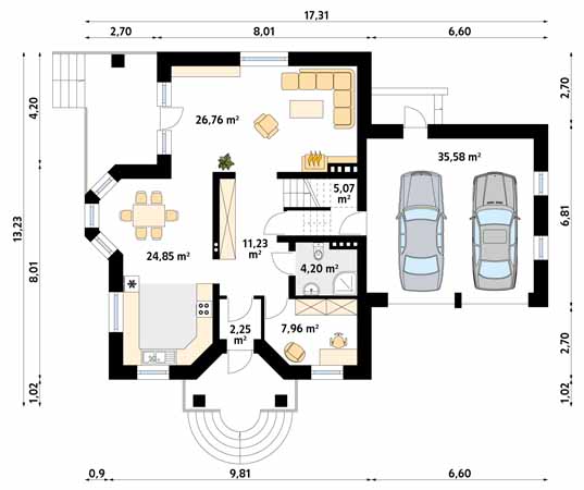Projekt domu Bolero 3 - rzut parteru