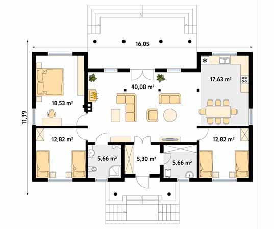 Projekt domu Borówka 3 bal - rzut parteru