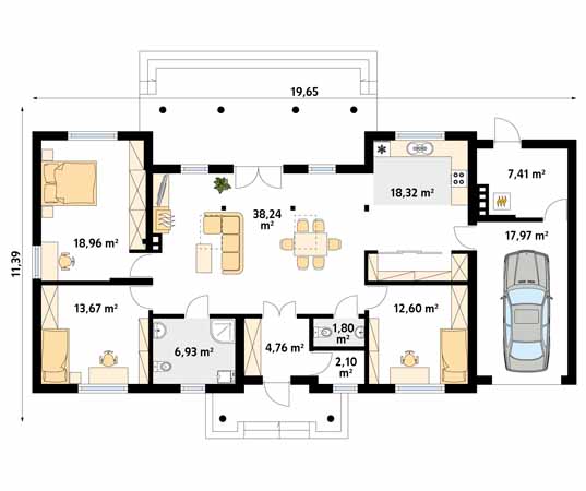 Projekt domu Borówka 4 bal - rzut parteru