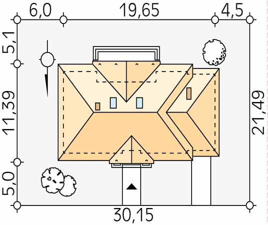 Projekt domu Borówka 4 bal - usytuowanie na działce