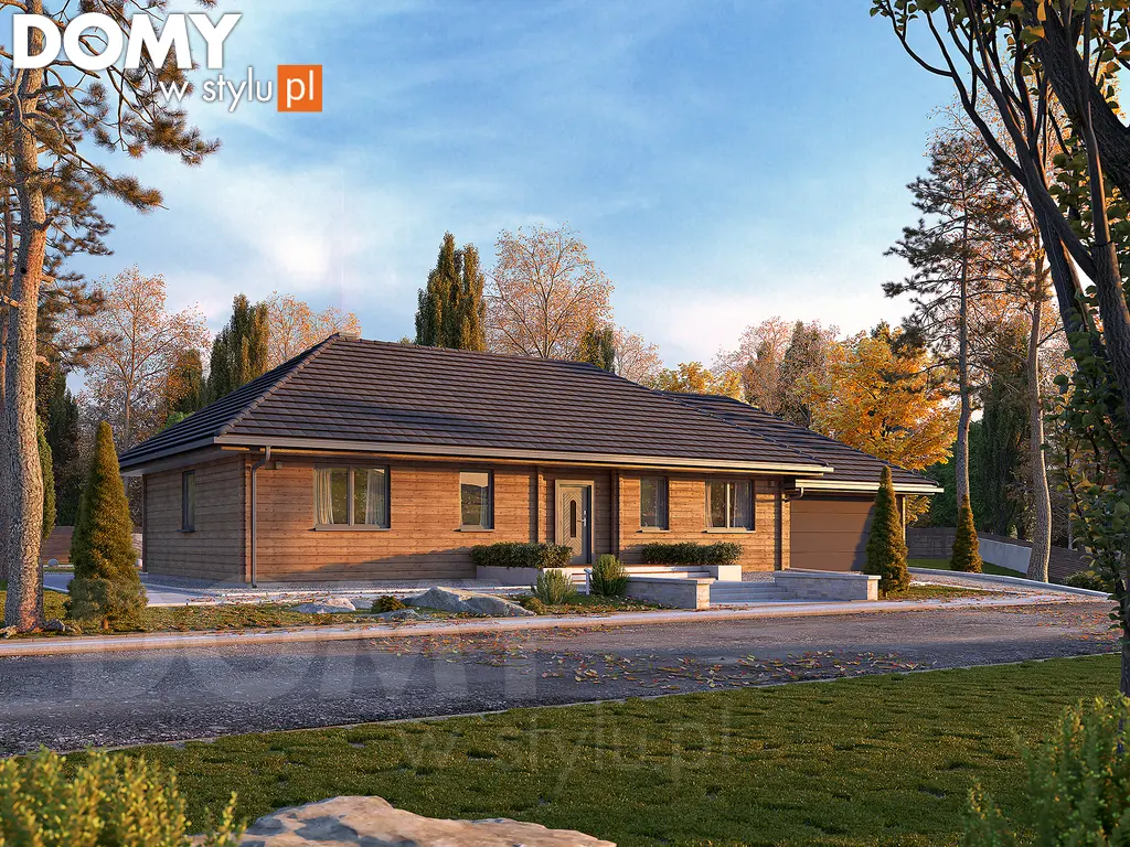 Projekt domu parterowego drewnianego Borówka 7 bal - wizualizacja frontowa