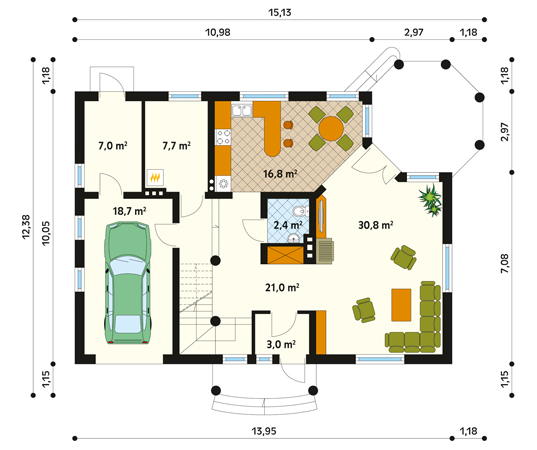 Projekt domu Boston - rzut parteru