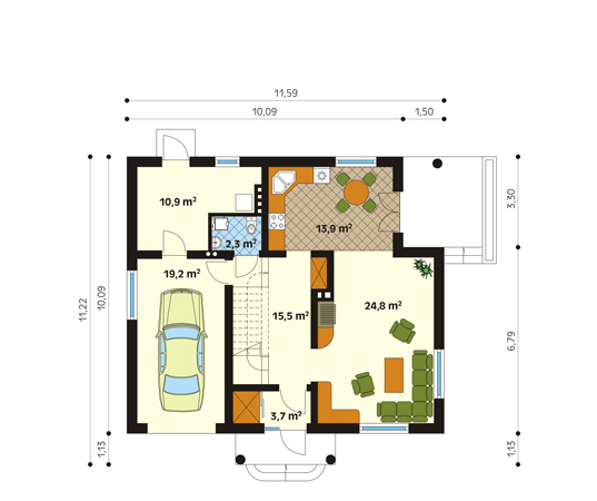 Projekt domu Boston 4 - rzut parteru