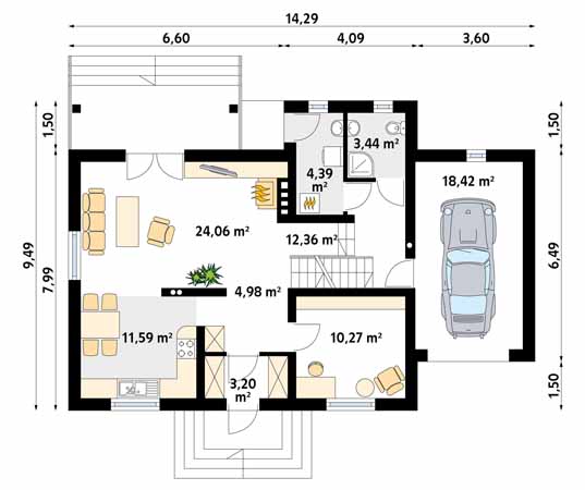 Projekt domu Bryza 3 - rzut parteru