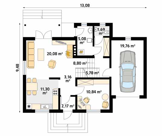Projekt domu Bryza dr-S - rzut parteru