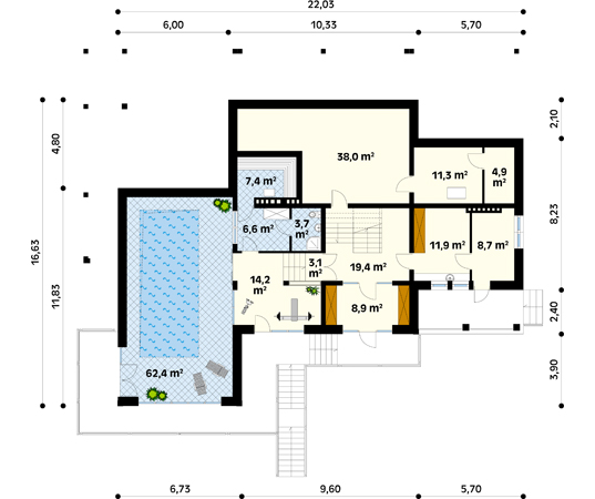 Projekt domu Brzask - rzut piwnicy