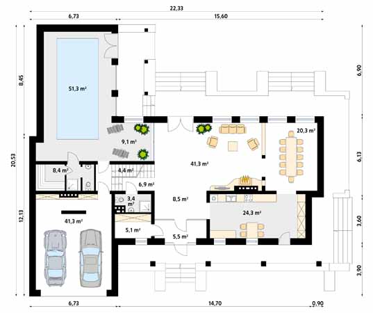 Projekt domu Bursztyn 3 - rzut parteru