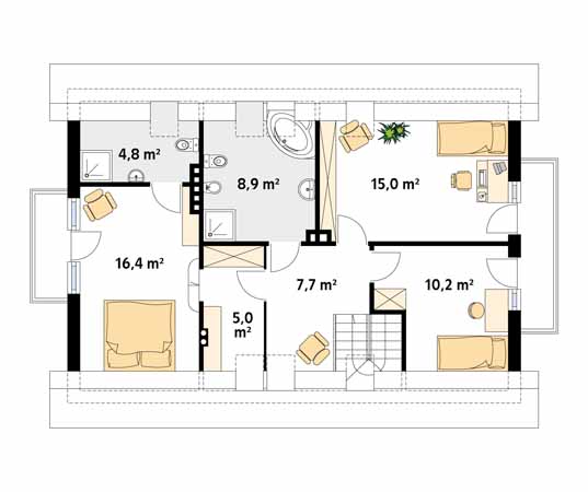 Projekt domu Calineczka - rzut poddasza