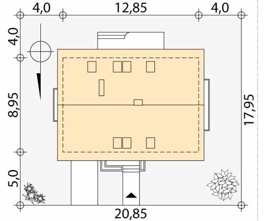 Projekt domu Calineczka - usytuowanie na działce
